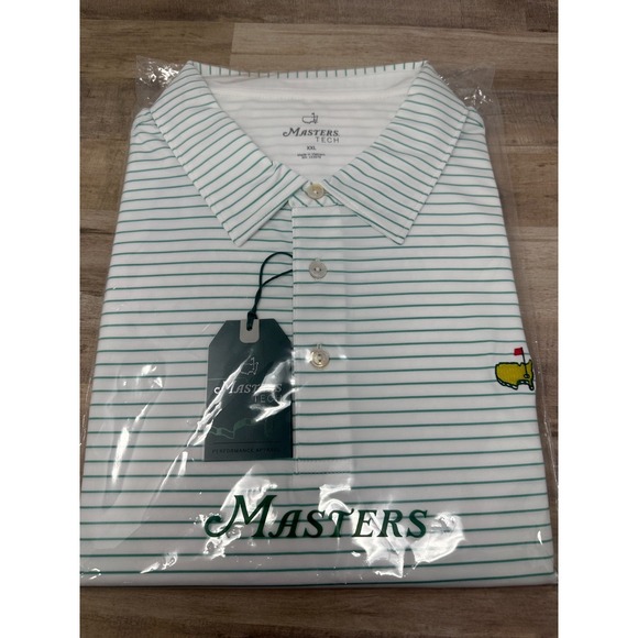 Masters Tech Other - Masters Tech Polo Golf Shirt Men's XXL Green White Striped Short Sleeve - NWT